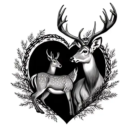 Browning Buck and Doe heart with tracks around it  tattoo design idea