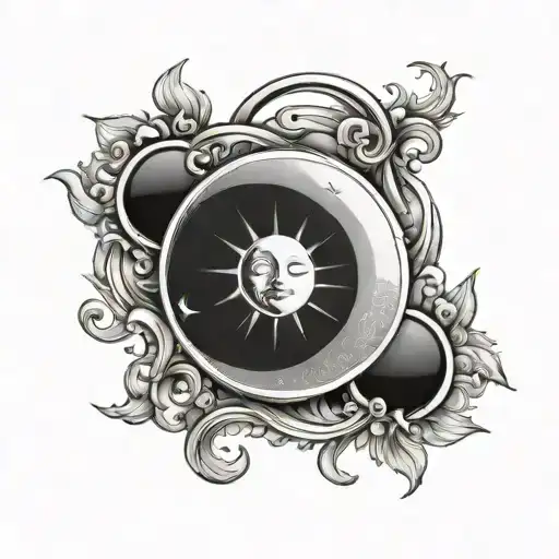 Sun and moon shining tattoo design idea