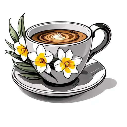 espresso cup with dafadils tattoo design idea