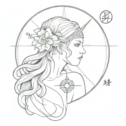 norse mythology inspired tattoo featuring freya norse goddes and norse compass  tattoo design idea