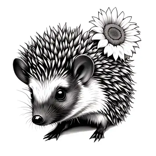 hedge hog w sunflower tattoo design idea