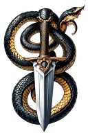 Dagger with snake coiling it and words saying "fear no evil". tattoo design idea
