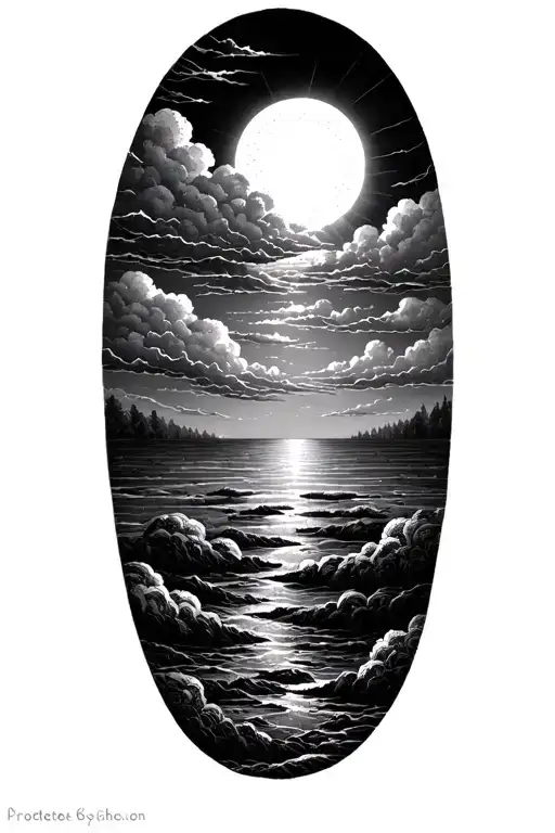 stormy sky transitioning to a rising sun shining tattoo design idea