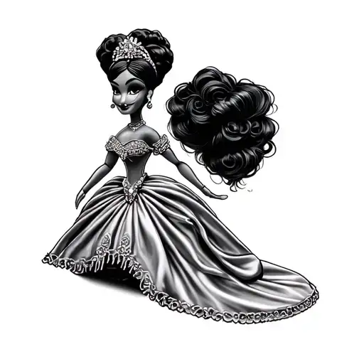 Bourgeois Princess Tiana voodoo doll tattoo design idea