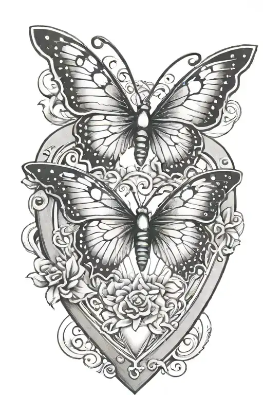 butterfly women heart locket tattoo design idea