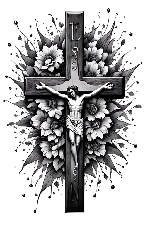 cross with colossians 3:14-17 written as the side of the cross and 3-3-22 as the top of the cross tattoo design idea