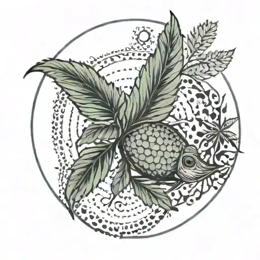 A discus with a marijuana leaf pattern in the center tattoo design idea