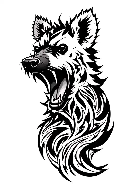 hyena head with open mouth and some fire tattoo design idea