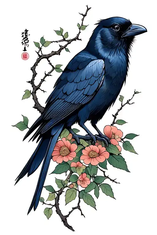 crow in vines wrapped evenly tattoo design idea