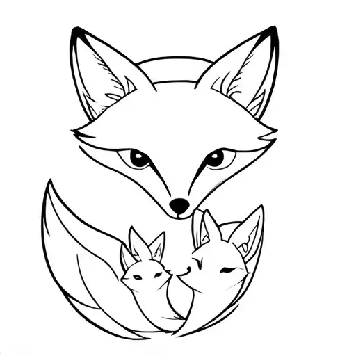 mom fox with two baby foxes tattoo design idea