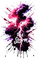 "I am the storm" a soft lightning storm. include the storm cloud. make the lightning extend down the arm. use pinks and purples tattoo design idea