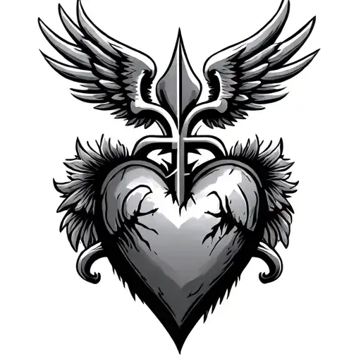 saints logo incorporated with heart and wings spread wide behind heart tattoo design idea