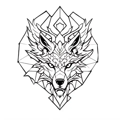 polygon totem pole with a dragon an owland a wolf tattoo design idea