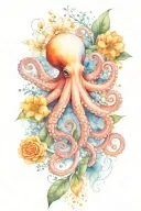 octopus, snowdrop, rose,  marigold flower tattoo design idea