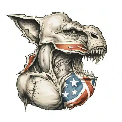 ripped skin muscle looks like confederate flag waving tattoo design idea