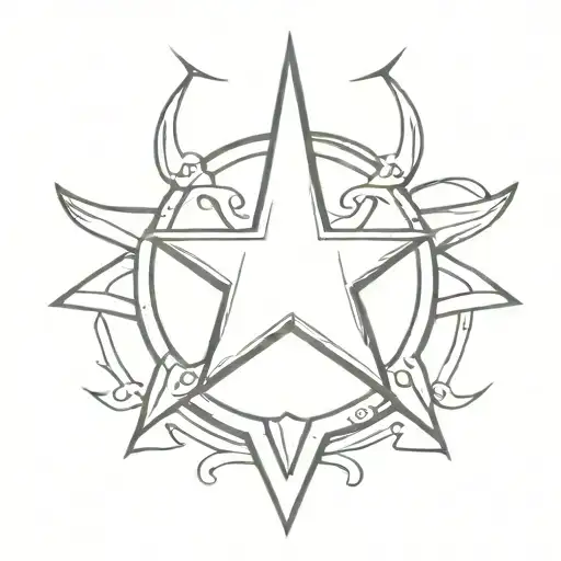 shield 6 point star triton sword piercing tattoo design idea