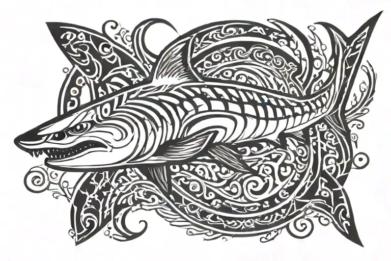 tiger shark swimming tattoo design idea