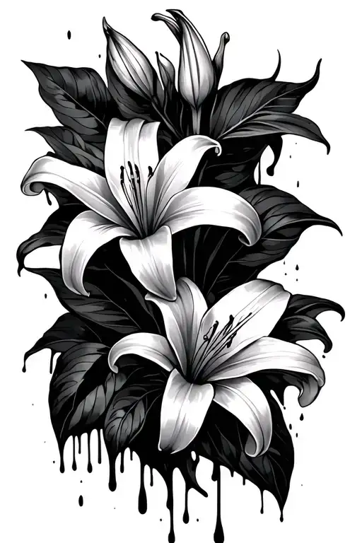 bleeding lily flowers tattoo design idea