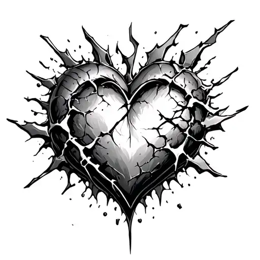 shattering heart falling peices tattoo design idea