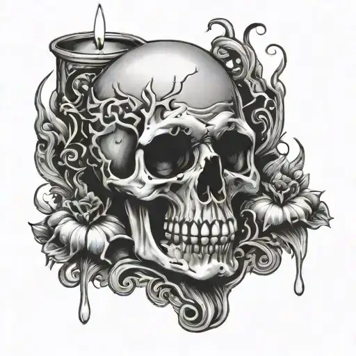 realism skull face illuminated by candle tattoo design idea