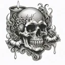 realism skull face illuminated by candle tattoo design idea