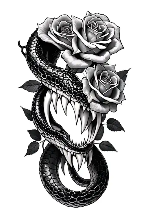 SNAKE FANGS AND ROSES tattoo design idea