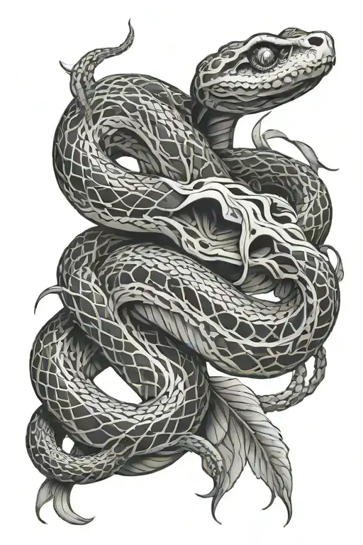 Skeleton of a snake and eyes tattoo design idea
