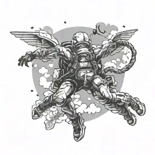 skydiving and canopy merge tattoo design idea