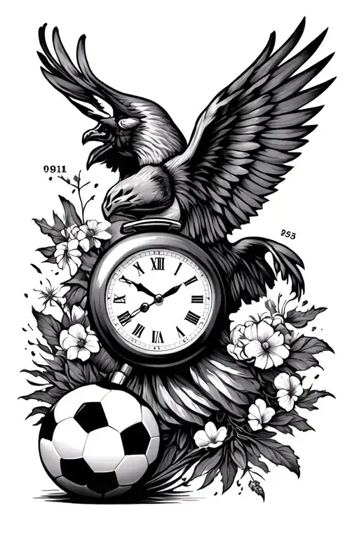 time, clock, soccer, family, 1985 Roman number tattoo design idea