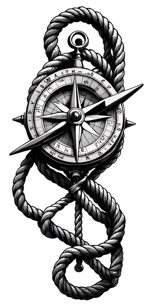 Nautical map pirate compass rose sextant ropes intertwined tattoo design idea