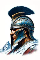 micro realism mountain with gladiator helmet tattoo design idea