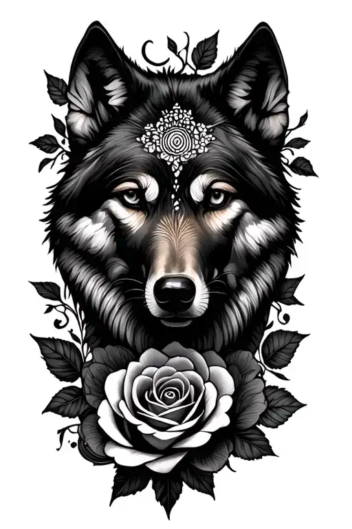 roses, flowers, wolf, vines, patterens, mandalas tattoo design idea