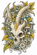 goat skull and mushrooms tattoo design idea