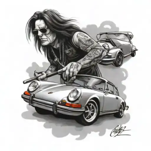 ozzy driving porsche 911 tattoo design idea