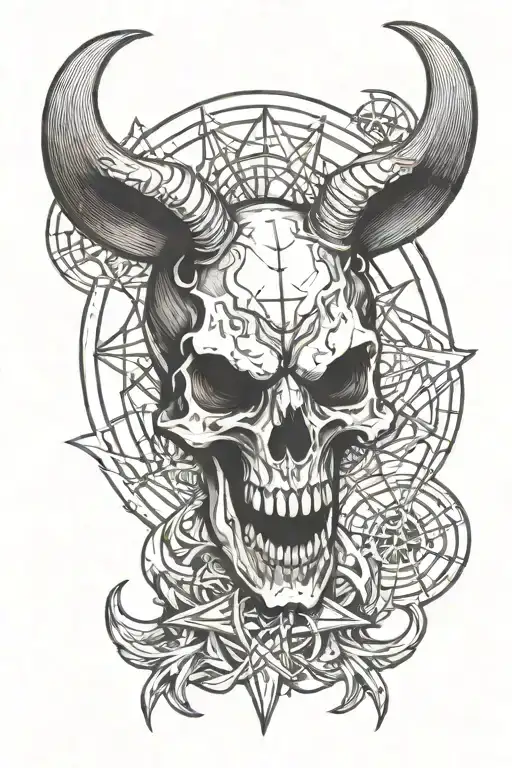 baphomet skull on the background of the baphomet pentagram sketch tattoo design idea