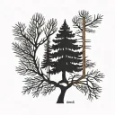 A minimalist design featuring a stylized cedar of Lebanon with the names 'Ewan' and 'Warde' intertwined tattoo design idea