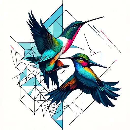 geometric abstract six hummingbird and wolf tattoo design idea