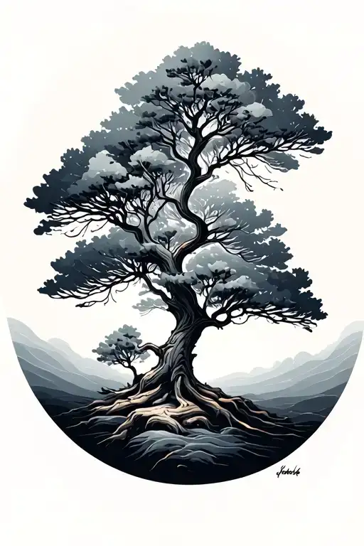 moderist tree wispy with multiple colors tattoo design idea