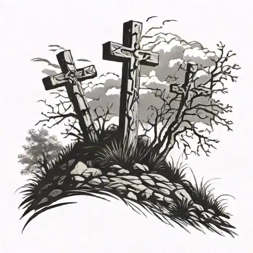 3 Crosses on a hill tattoo design idea
