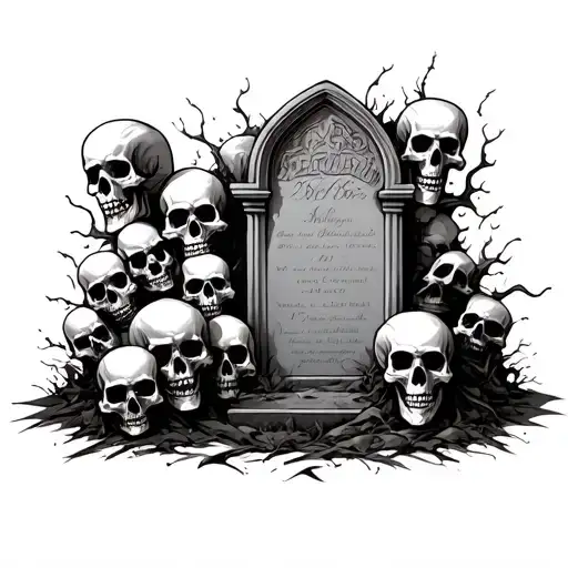 tombstone surrounded by skulls tattoo tattoo design idea