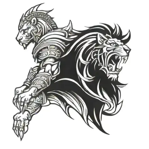 Spartan warrior and lion half sleeve tattoo tattoo design idea