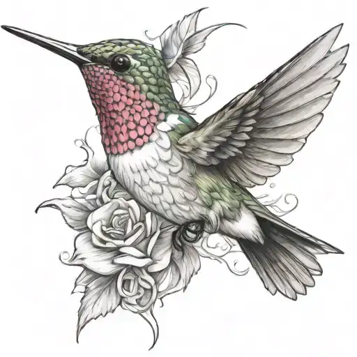 Breast cancer ribbon around a Hummingbird tattoo design idea