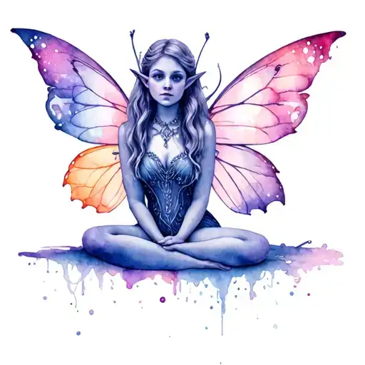 singer Aurora Asknes as an elf fairy sitting tattoo design idea