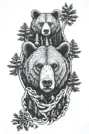 bear and forest tattoo design idea