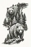 bear and forest tattoo design idea
