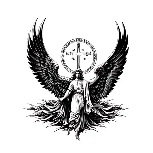 saint Michael arcangel canyon background  tattoo design idea