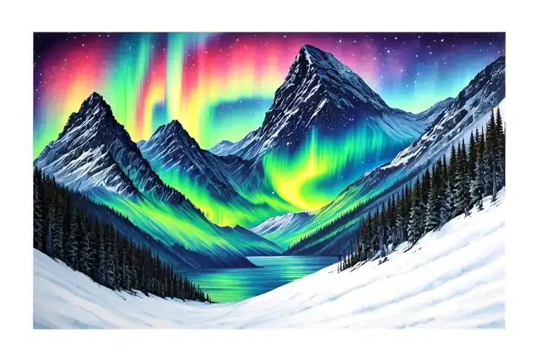 moutains aurora borealis colors tattoo design idea