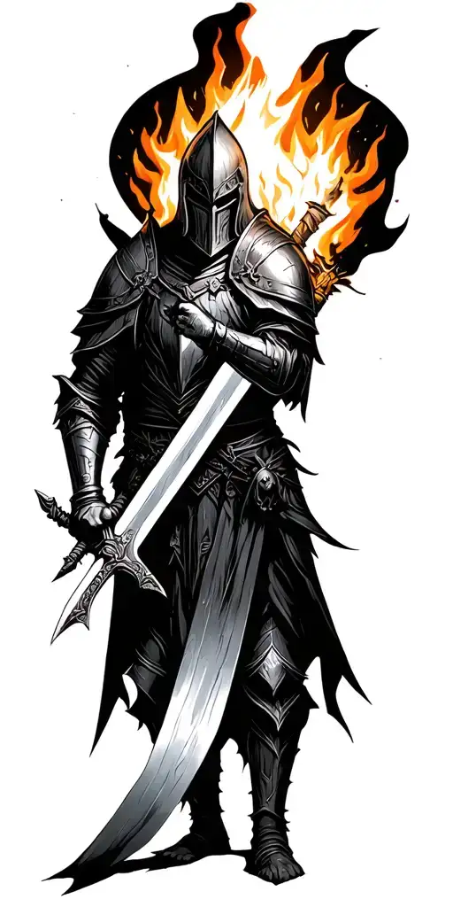 dark souls bonfire and a knight holding a sword  tattoo design idea