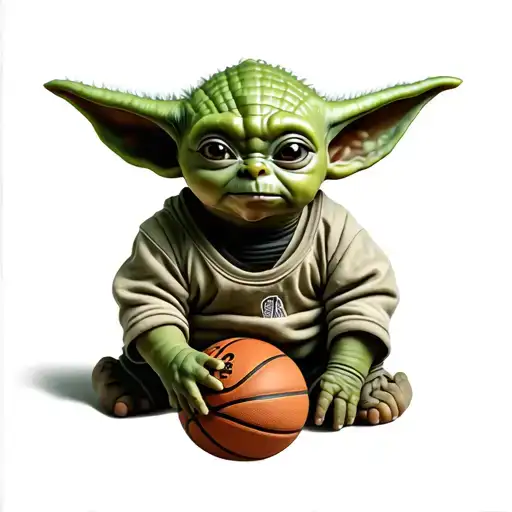 baby yoda astranaut basketball tattoo design idea