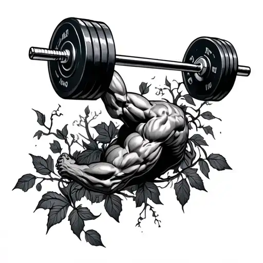 powerlifting barbell wrapped in vines tattoo design idea